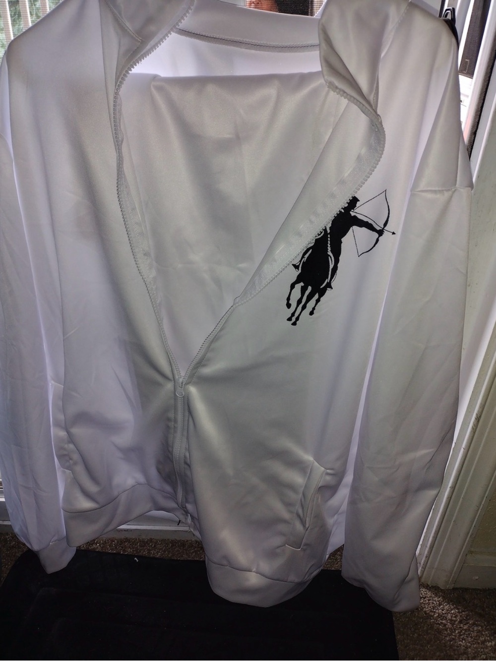 White Zip-Up Hoodie with Polo Horse Logo